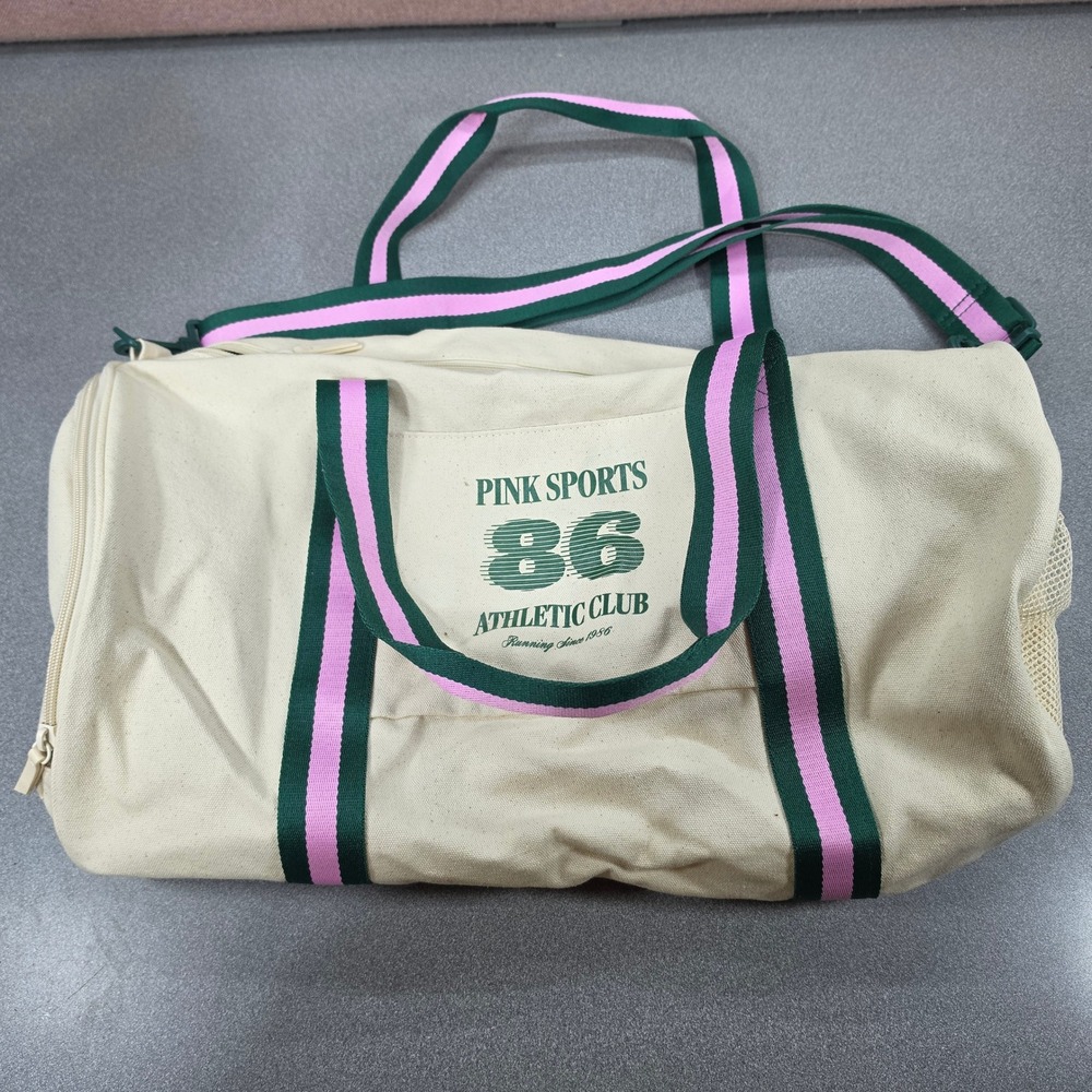 Victoria's Secret PINK Sports 86 Duffle Bag Cream Pink Green Excellent Canvas